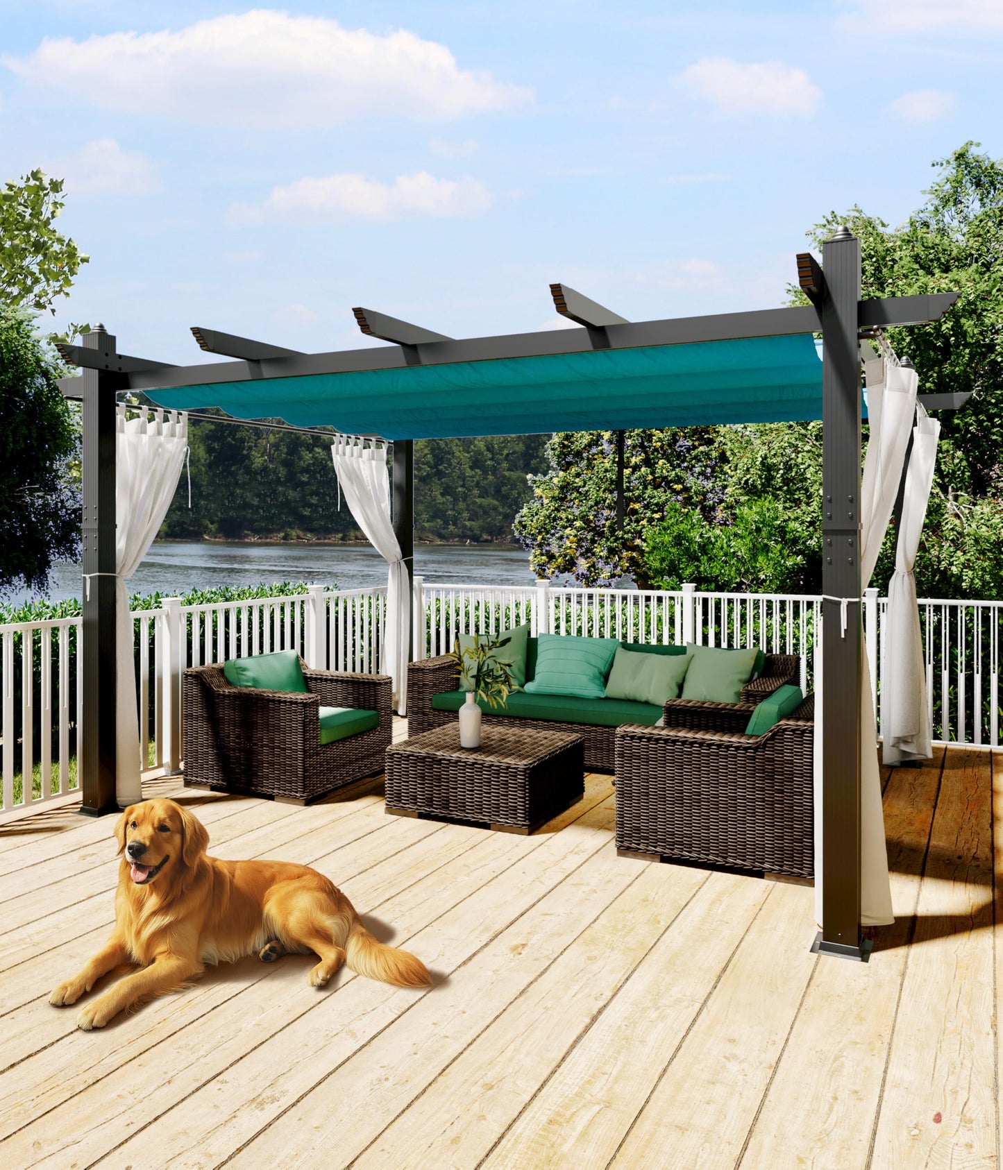 GarveeLife 10 x 13 ft Aluminum Pergola, Outdoor Metal Gazebo with Adjustable Canopy, Reinforced Frame Outdoor Shelter for Backyard, Patio, Garden and Deck - Blue with Mosquito Netting