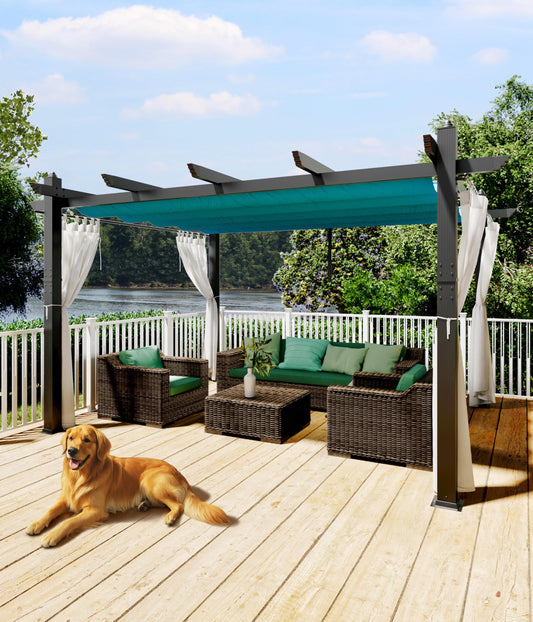 GarveeLife 10 x 13 ft Aluminum Pergola, Outdoor Metal Gazebo with Adjustable Canopy, Reinforced Frame Outdoor Shelter for Backyard, Patio, Garden and Deck - Blue with Mosquito Netting