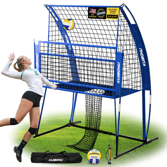 KuiBonu Volleyball Training Net System, Volleyball Training Equipment with Freely Height-Adjustable for Backyard, Volleyball Practice Net for Serving Setting Spiking, Includes Ball Kit and Carry Bag