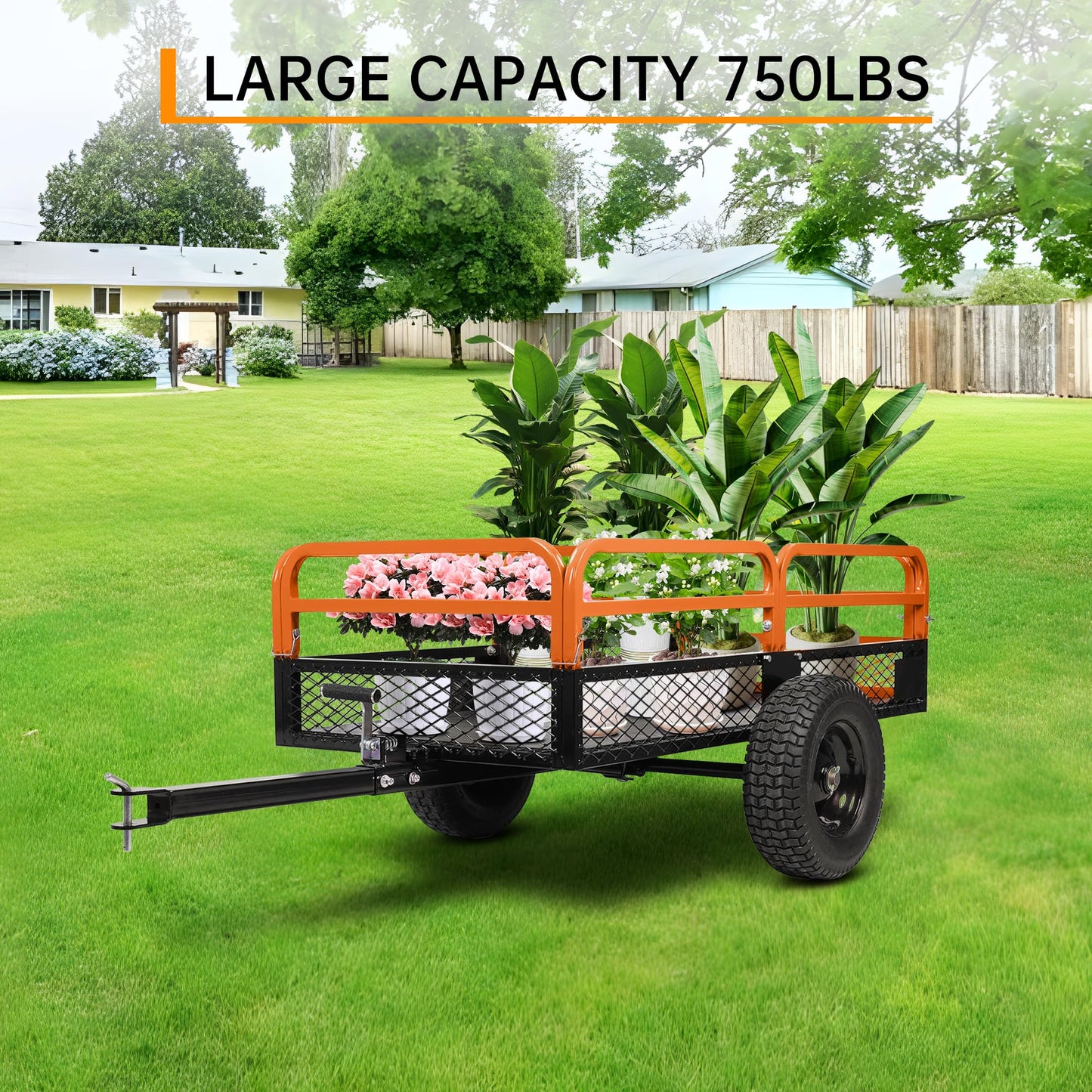 MegaChoice Heavy Duty ATV Dump Cart, 1500 Lbs HD Agricultural Trailer with Removable Sides, 15 Cubic Feet Garden Utility for Tractor Lawn Mower Garden