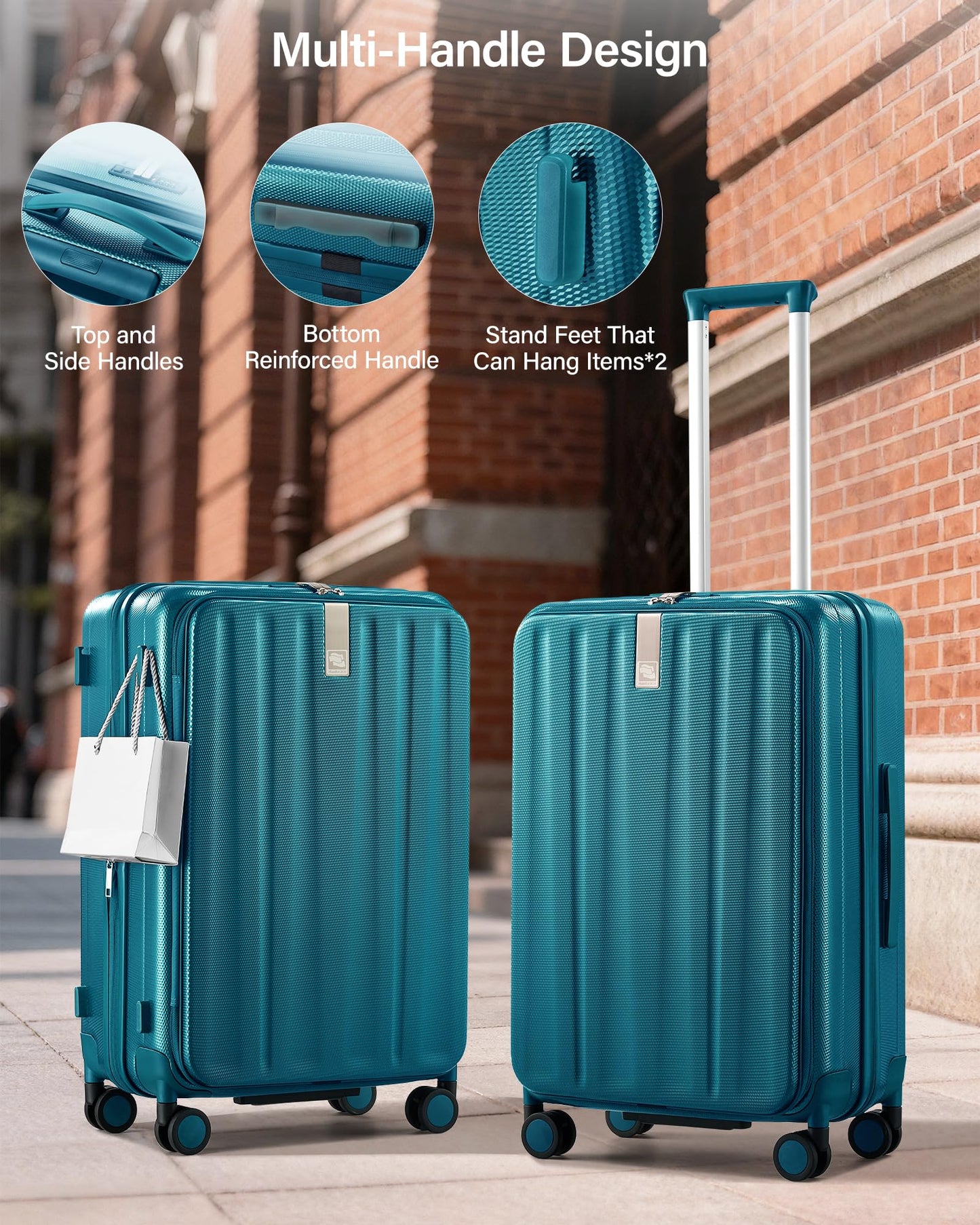 Hanke 24 Inch Expandable Luggage Top Opening Checked Bag Luggage Hard Shell Suitcases with Wheels Lightweight Travel Luggage Medium Suitcase with Lock for Woman Men-Caribbean Blue