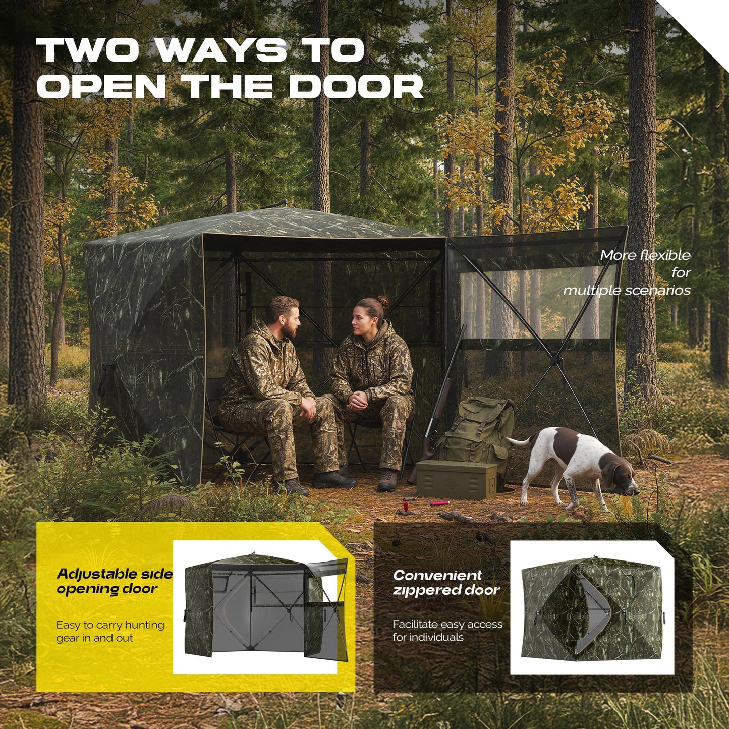 5-Sided Hunting Blind, 3-4 Person Pop Up Blinds 288 Degree See Through, Portable Durable Hunting Ground Blinds for Deer Hunting(Swing Door)