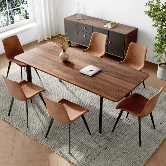 HIPIHOM 63"- 78.7" Extendable Dining Table Set for 6, Modern Kitchen Table with 6 Dining Chairs, Thickened Expandable Wooden Table with Metal Legs for Dining Room, Kitchen