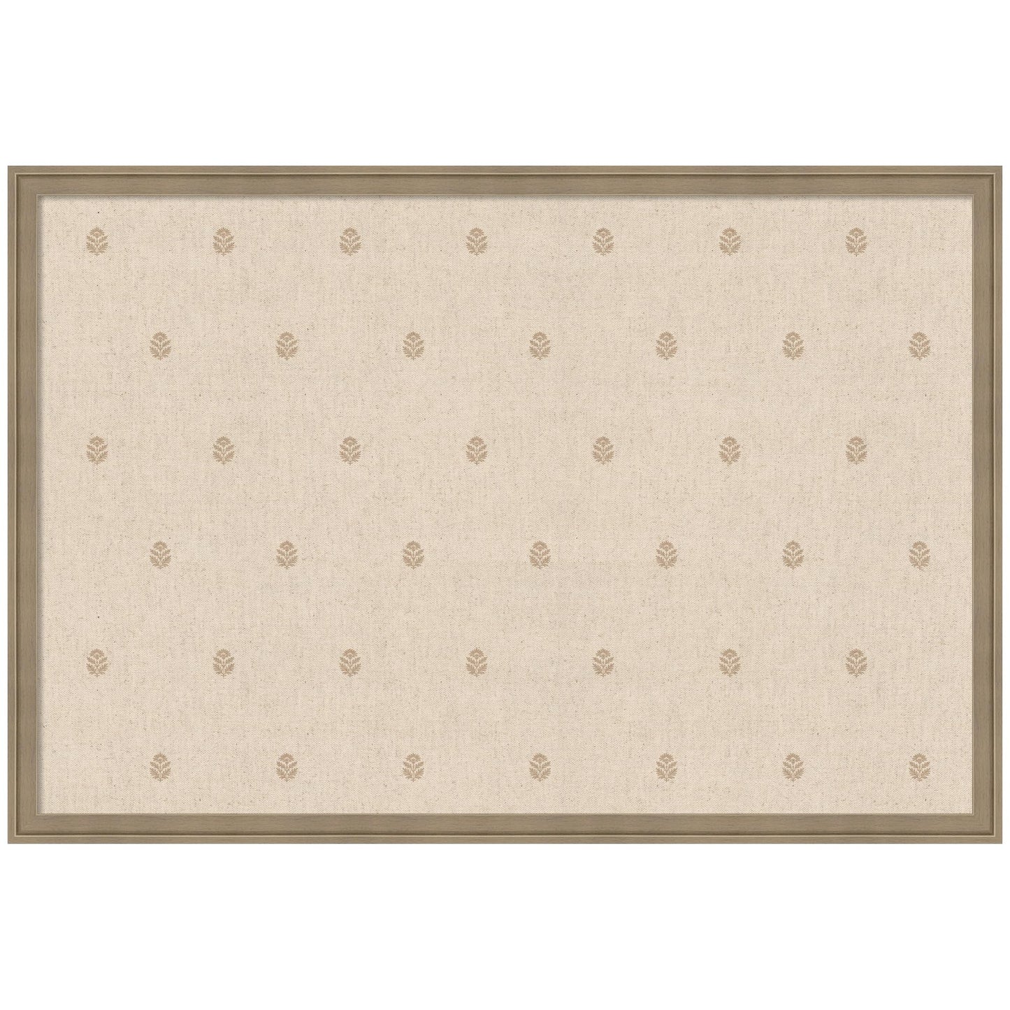 Kate and Laurel Framed Fabric Pinboard 38 x 26, Beige Botanical Block Print Printed Linen Classic Bulletin Board for Use as a Vision Board or Wall Organization, Florence Light Brown Frame