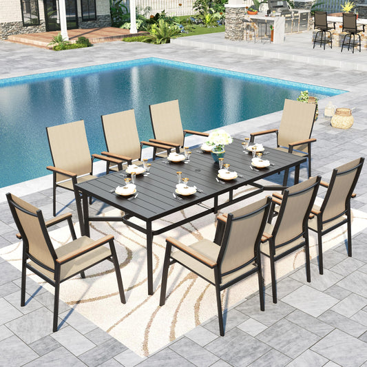 Sophia & William Patio Dining Set 9 Pieces, Patio Table and Chairs Set for 8, 83"x 39" Large Rectangular Metal Dining Table and 8 x Lightweight Aluminum Stackable Chairs (Beige)