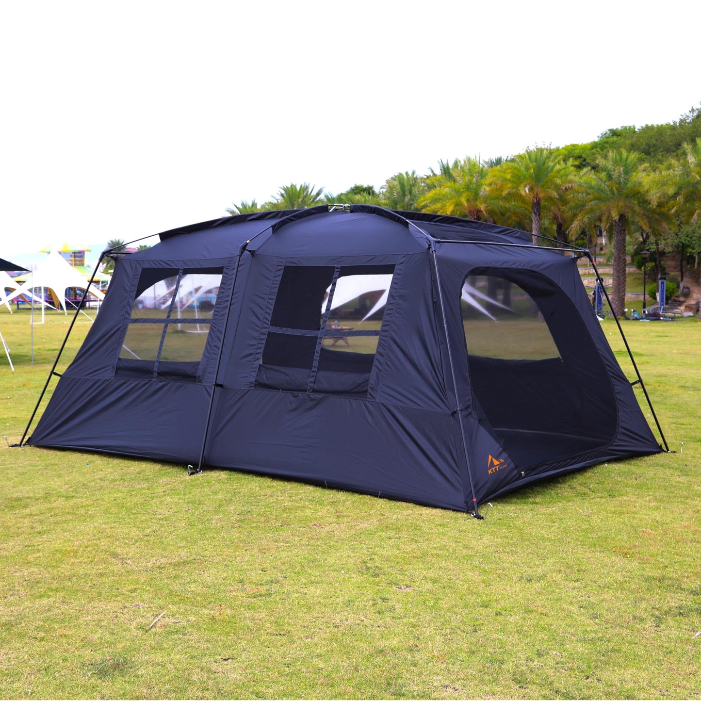 KTT Extra Large Tent 12 Person,Awning Family Cabin Tents,2 Rooms,4 Doors and 4 Windows with Mesh,Straight Wall,Waterproof,Double Layer,Big Tent for Outdoor,Picnic,Camping,Family Gathering(Black)