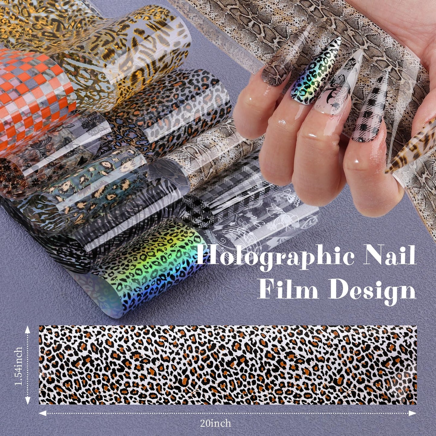 10 Rolls Nail Art Foils Transfer Stickers, Butterfly Plaid Snake Leopard Lace Nail Decals for Acrylic Gel Nails, Holographic Nail Foil Sticker Transfers Supplies for Women Manicure Tips Pegatinas Uñas