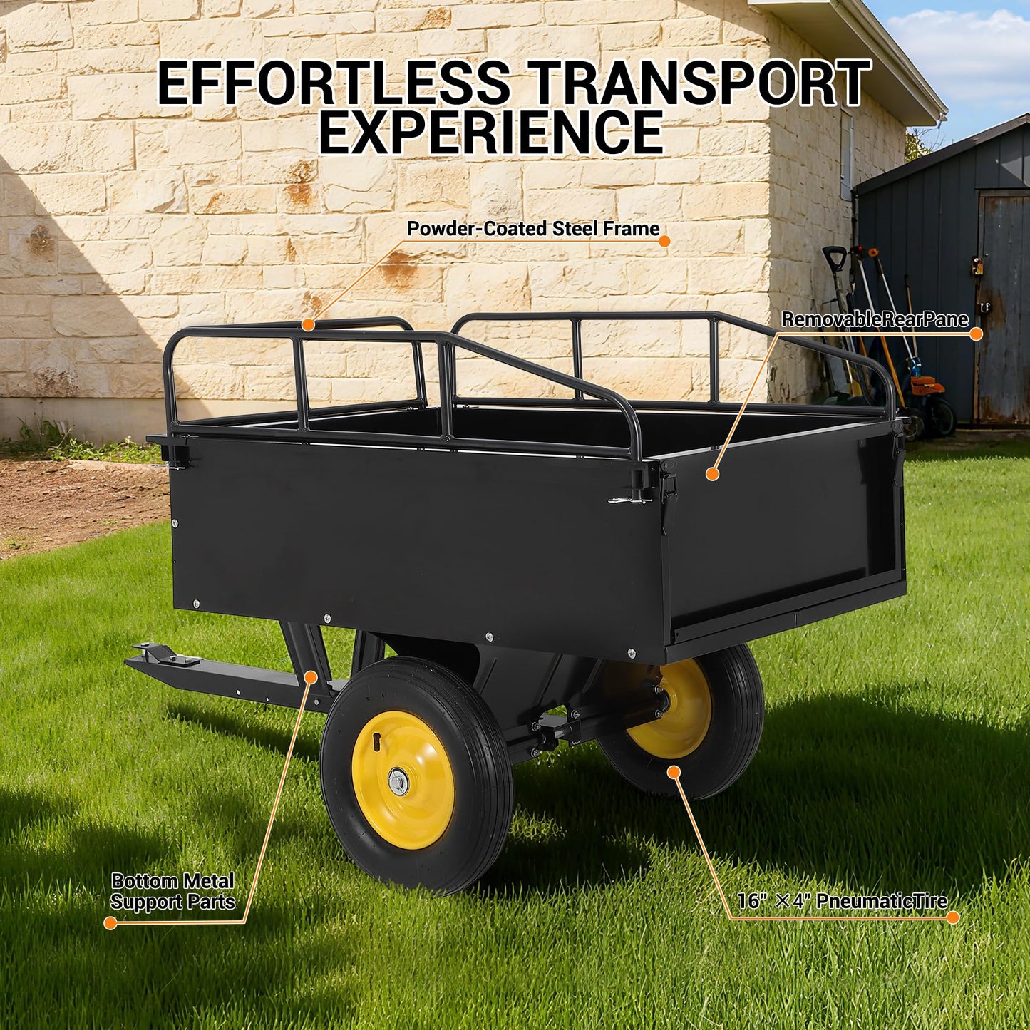 750LB Dump Cart, Heavy Duty Steel Garden Utility Trailer with Manual Dump,Pull Behind Trailer for Lawn Mower, Tractor, ATV for Yard & Farm