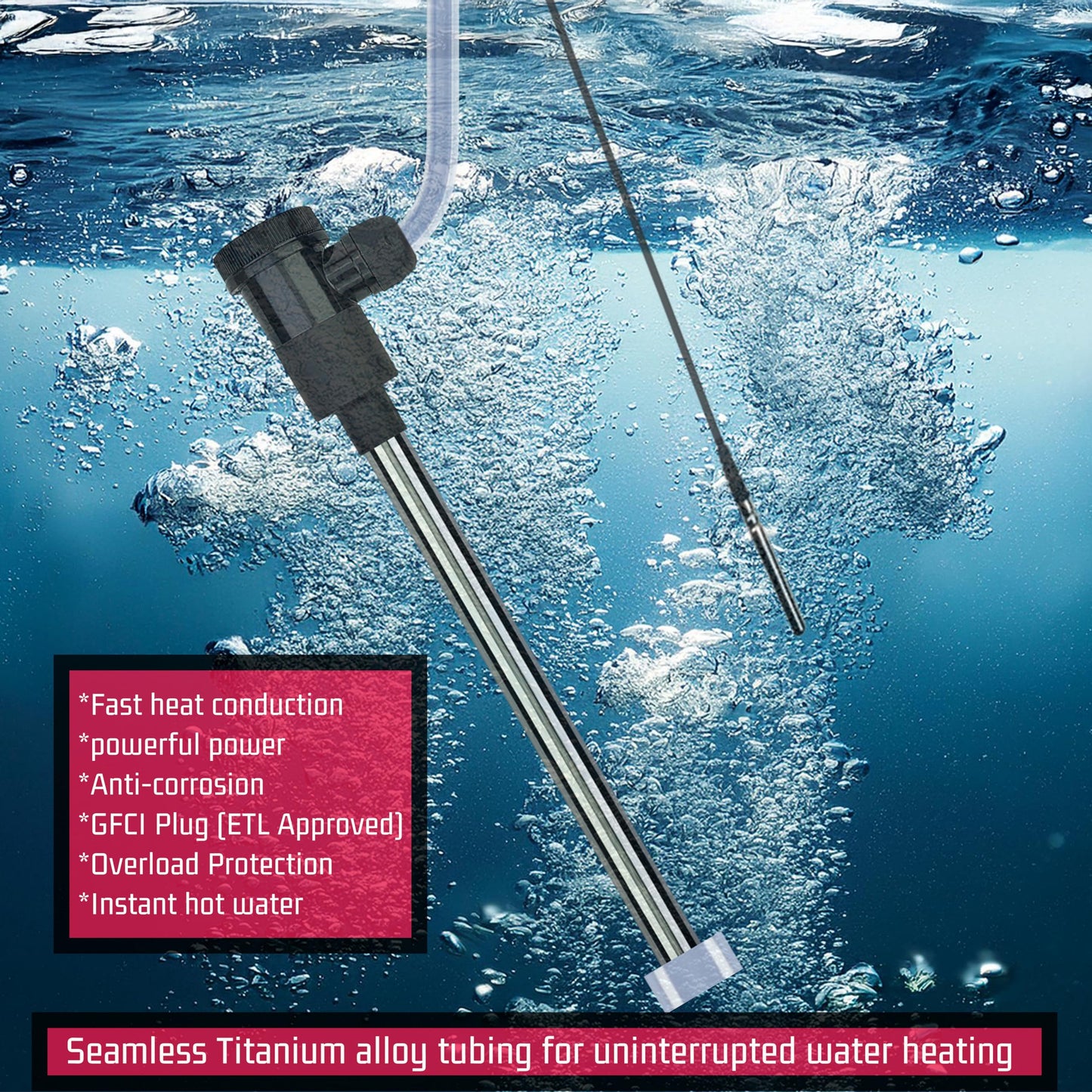 YLboyLIAN 1800W Titanium Submersible Electric Immersion Water Heater with Temp Control & GFCI – Portable Heater for Hot Tubs, Above-Ground Pools, Inflatable Pools, Baptistry, Spa Tubs & Swimming Pools