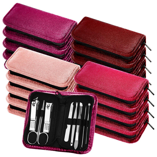 Coume 24 Sets Mini Manicure Set Bulk for Women Men Gifts for Coworkers Nail Grooming Kit 8 in 1 Nail Clippers Kit Luxurious Travel Case Stainless Steel Nails Clipper Set(Red Series)