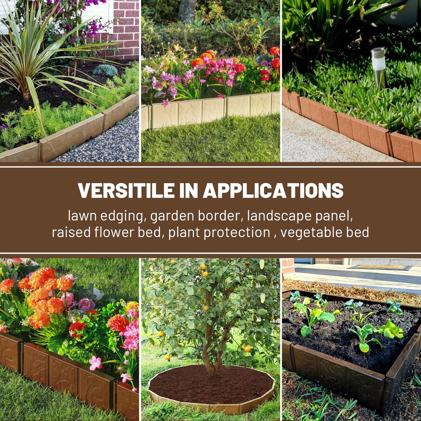Audemar Metal Lawn Edging in 20ft(6M) Length Flexible Steel Modular Edging Garden Border 4in*1ft(10cmx30cm) Versatile Weatherproof Easy Install for Landscaping,FlowerBeds,Lawn,Patio,Pavement,Edge