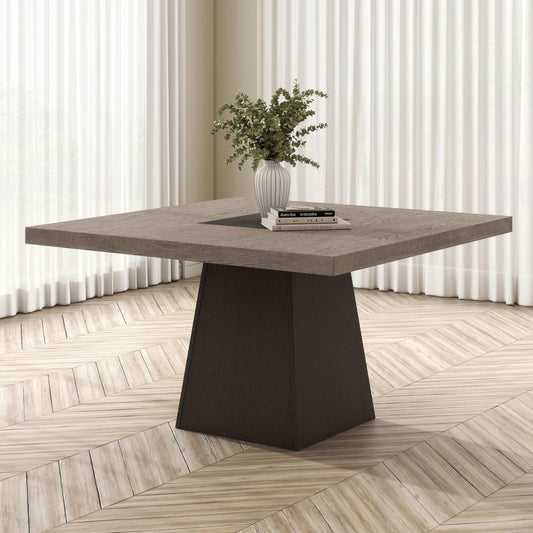 Furniture of America Demi Modern Solid Wood 54-inch Square Dining Table with Cone-Shaped Pedestal Base, Two-Tone Design, Seats up to 4, for Home Kitchen, Living Room, Dinettes, Rustic Oak/Dark Walnut