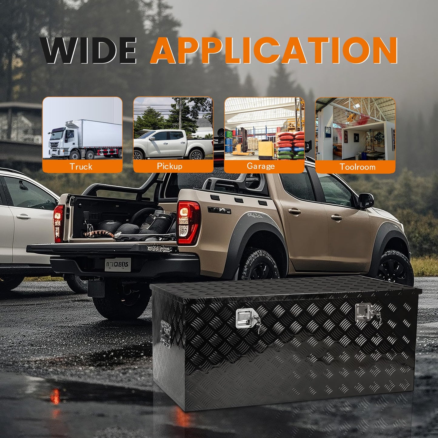 Vigorighter 48 Inch Aluminum Truck Tool Box, 48" x 19.5" x 17.5" Heavy Duty Truck Bed Storage Box for Pick Up Truck RV Trailer, Toolbox with Side Handles, Locks and Keys, Black