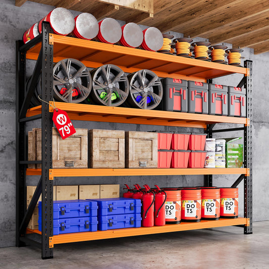 AFAIF Storage Shelves Heavy Duty, 6000LBS Metal Garage Shelving 24” Deep Storage Rack Shelf, Steel Tall Industrial Shelving, 4 Tier Adjustable Standing Shelf for Warehouse/Shop 79" W x 24" D x 79" H