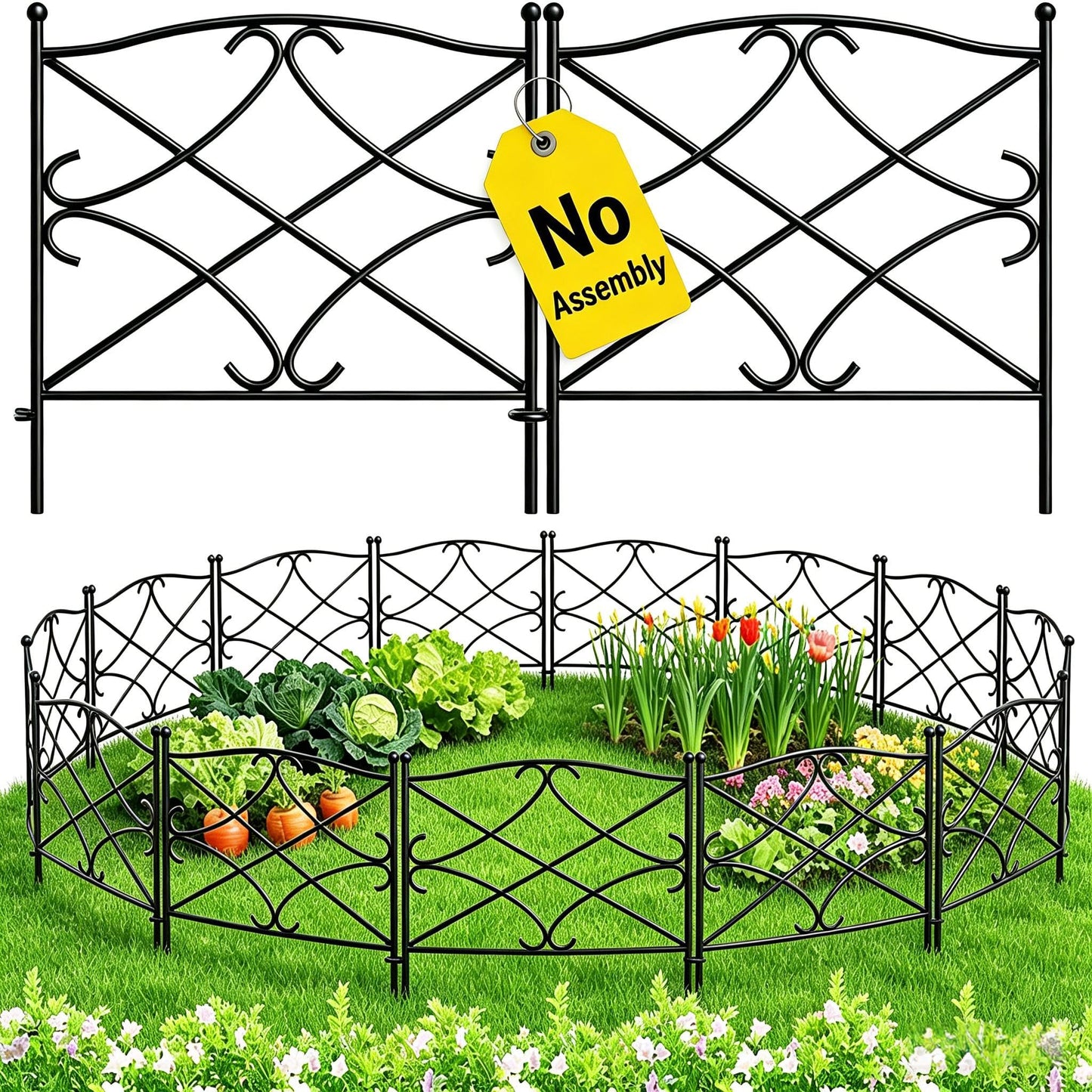 AMAGABELI GARDEN & HOME 5 Panels 32in(H)×10ft(L) Decorative Garden Fences and Borders for Dogs Rustproof Metal No Dig Fence Panels Garden Edging Border for Animal Barrier Flower Beds Yard Patio