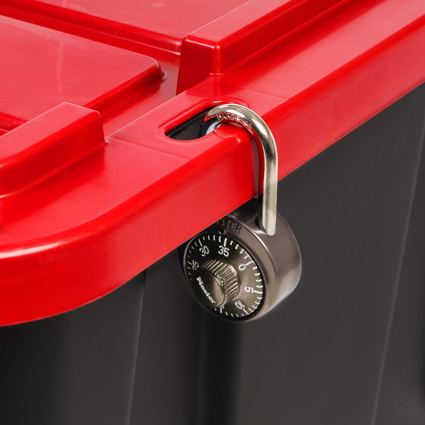 IRIS USA 27 Gallon Heavy Duty Truck Bed Toolbox Storage Tote Bins with Lids, 4 Pack - Made in USA, Tough Snap On Lockable Lid Stackable Industrial Tubs, Garage Organization Reusable Box - Red
