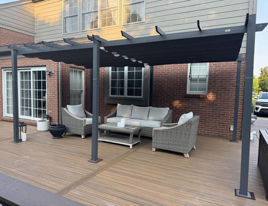 PURPLE LEAF 12' X 18' Outdoor Pergola with Retractable Canopy Aluminum Shelter for Porch Garden Sun Shade Beach Pavilion Grape Trellis Grill Gazebo Modern Backyard Deck Metal Patio Pergola Gray