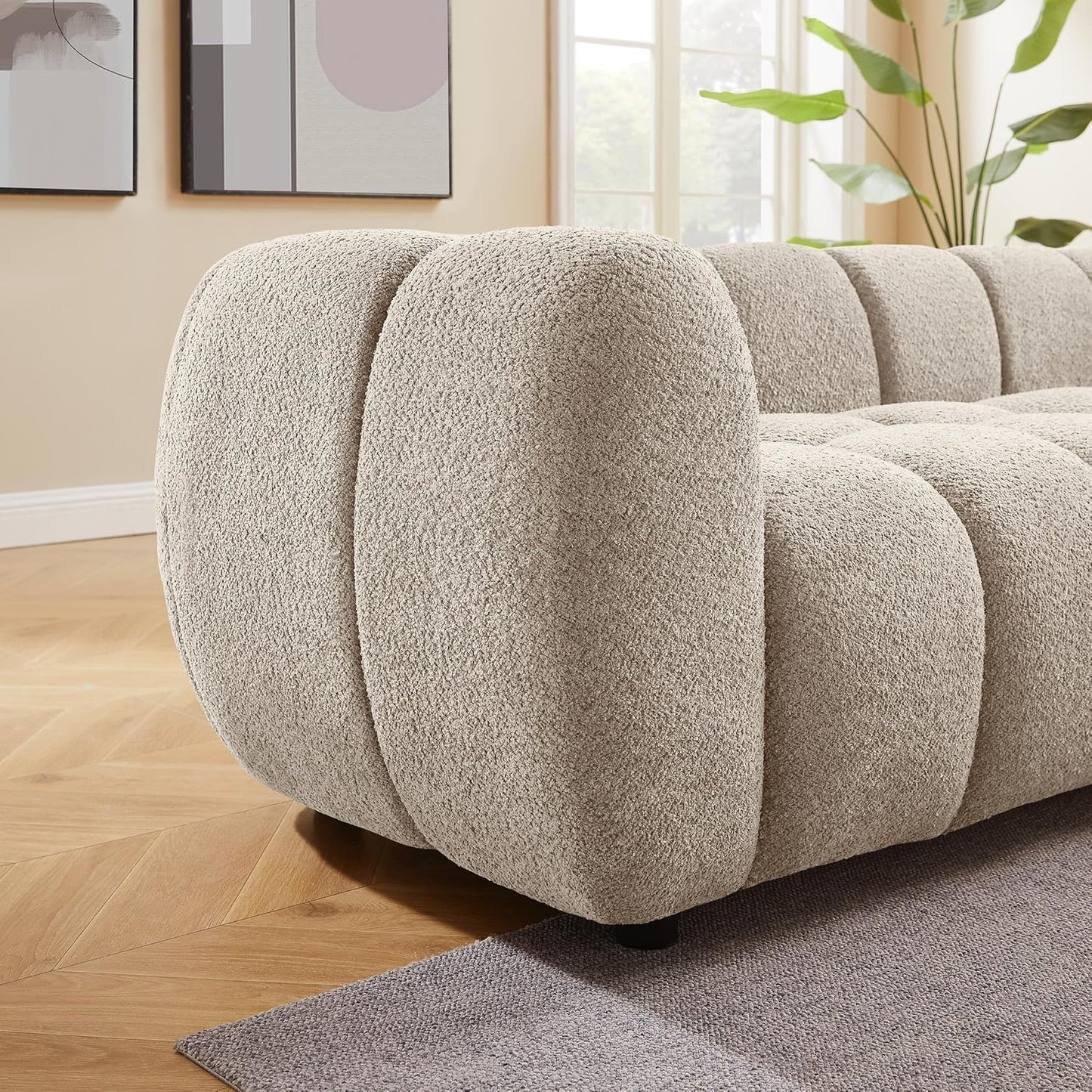 VANOMi 88" Oversized Boucle Sofa, Modern Upholstered Tufted Cloud Couch, Deep Seat Boucle Sofa,Cozy Modern 3 Seater Couch for Living Room, Bedroom, Apartment