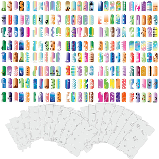 Custom Body Art Airbrush Nail Stencils - Nail Art Stencils Set #8: 320 Unique Designs from 20 Individual Templates