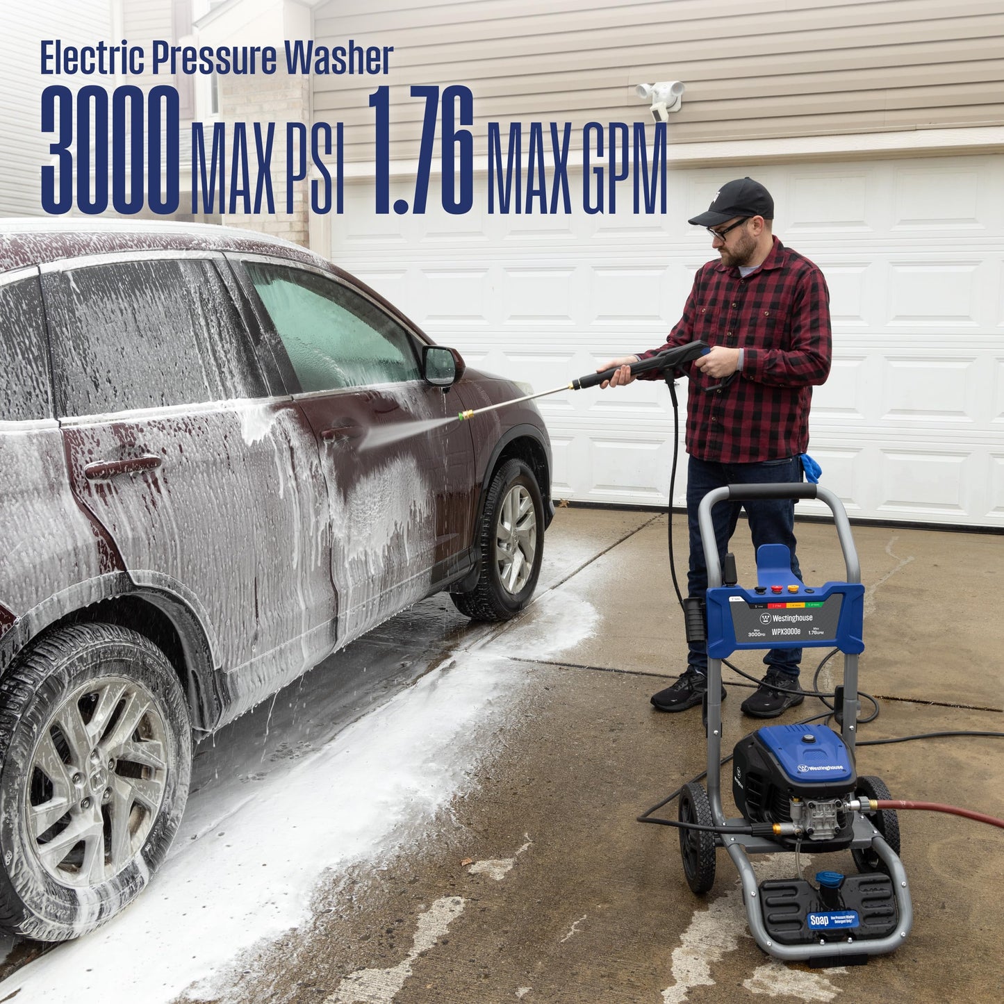 Westinghouse 3000 PSI 1.76 GPM Electric Pressure Washer Bundle with 50 ft Hose for Cars, Fences, Driveways, Homes, Patios, Furniture