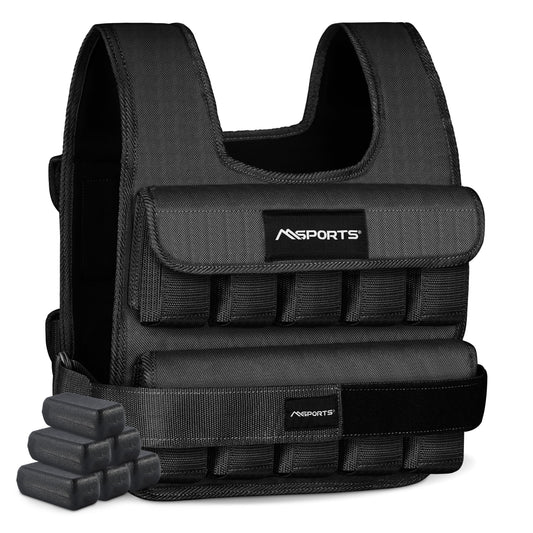 MSPORTS Premium Weighted Vest for Women & Men – Adjustable 11–65 lb, Running Vest, Walking Weighted Vest, Tactical Style Training Vest for CrossFit, Strength, Cardio & Home Workouts (Black, 45 lb)