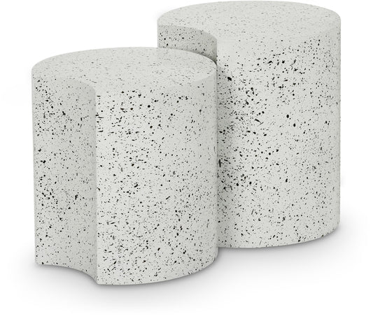 Meridian Furniture 99084White-2C Dimple Collection Modern | Contemporary End Table with White Terrazzo Pattern, Iron Metal, Modular, 28" W x 15.75" D x 18" H, White, Set of 2