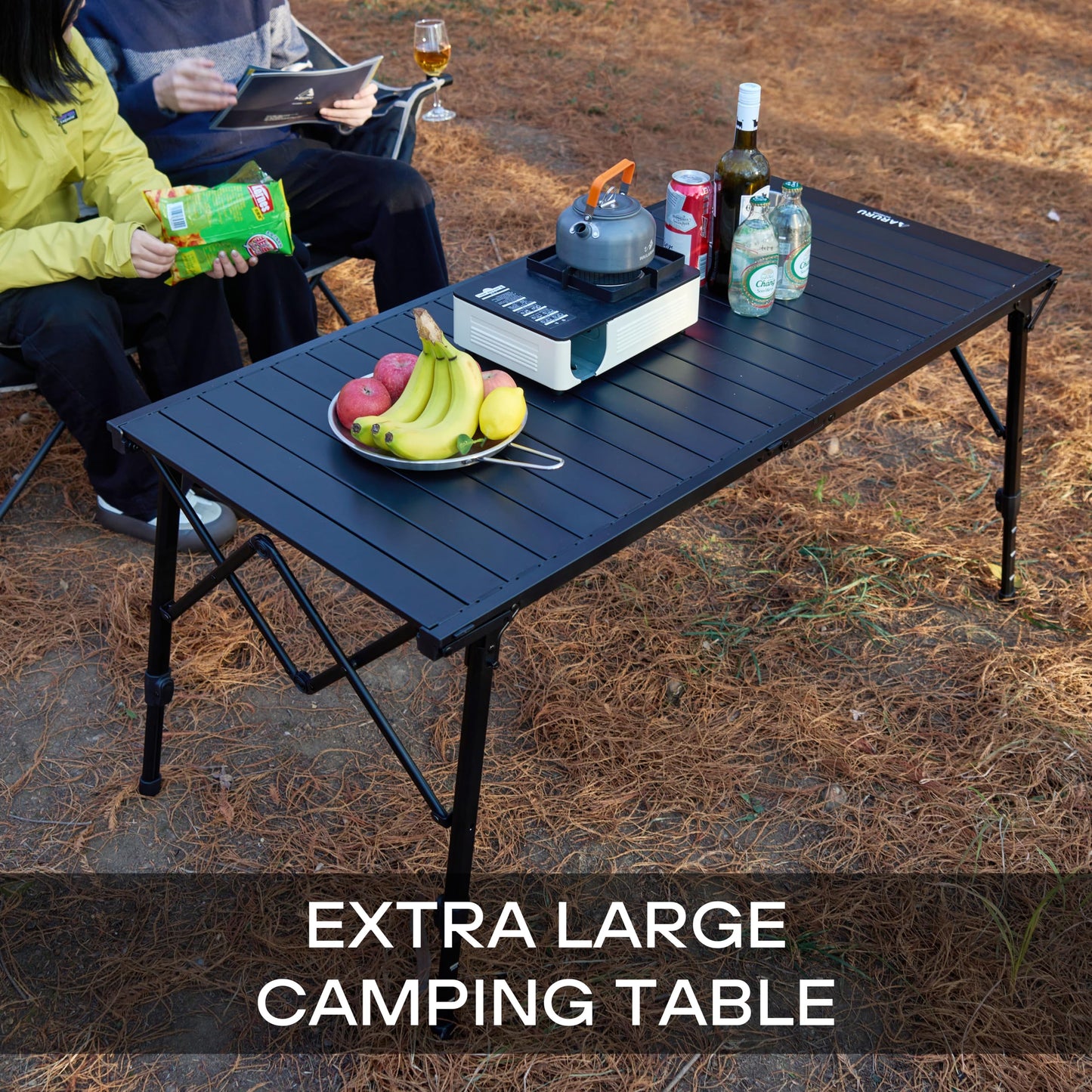 ARURU 50" Large Folding Camping Table with Adjustable Hight Legs for 2-6 People - Heavy Duty Foldable Camp Table with Roll-Up Aluminum Picnic Table, Portable Outdoor Table for Cooking,Beach,BBQ,Party