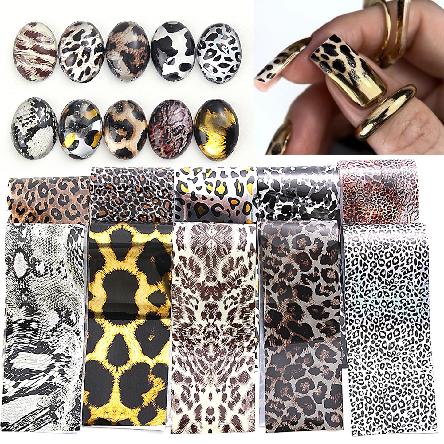 Leopard Transfer Foils for Nails 50 PCS Animal Skin Nail Art Foil Stickers for Women DIY Fingernails Winter Cheetah Snake Print Starry Paper Manicure Decor Accessories for Acrylic Supplies