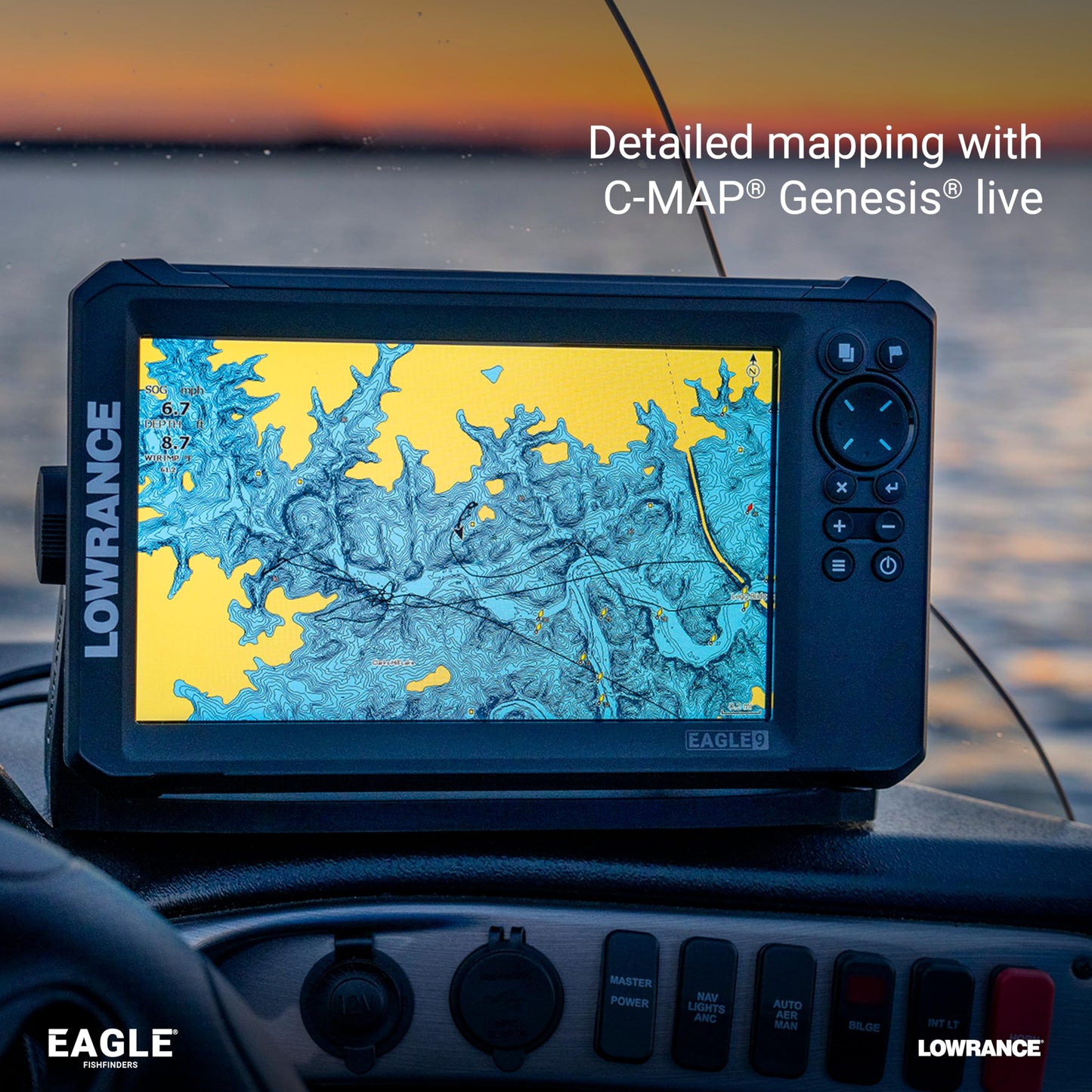 Lowrance Eagle 5 FishFinder/Chartplotter with SplitShot HD Transducer and C-MAP Discover MicroSD Card Charts, 5-inch IPS Screen, Black, 000-16226-001