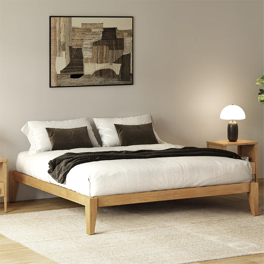 AllForWood Thor Premium Solid Wood Bed Frame Full, Japanese Joinery Bed Frame with Wood Slat Support, Platform Bed, No Box Spring Needed, Easy Assembly, Minimalist & Modern Style (Light Oak)