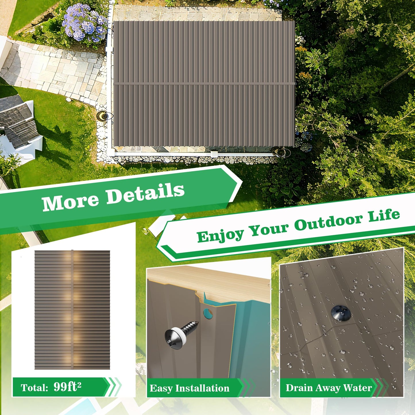 10pcs Metal Roofing Panels, 42.52'' L ×17.72'' W 52.4 ft² Corrugated Metal Sheets, Galvanized Steel Roof Fence Panels for Mobile Homes, Garages, Chicken Coop, Sheds, Stables, Patio, Warm Gray