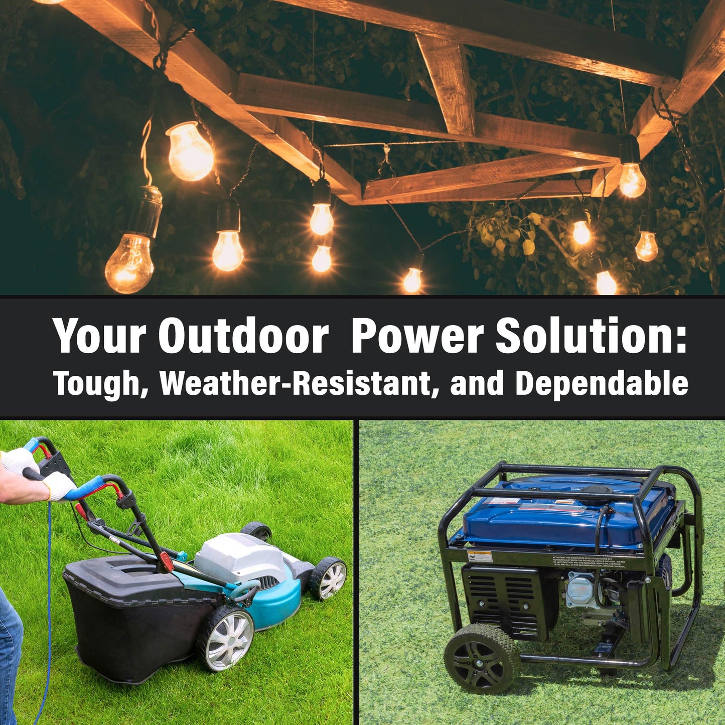 15 ft - 12 Gauge Heavy Duty Extension Cord - Lighted on Both Ends - SJTW Blue - Outdoor Extension_Cord Waterproof 15 ft by Premier Wire - 15 Amp ExtensionCord (15 Foot 12-Awg Power Cord Blue)