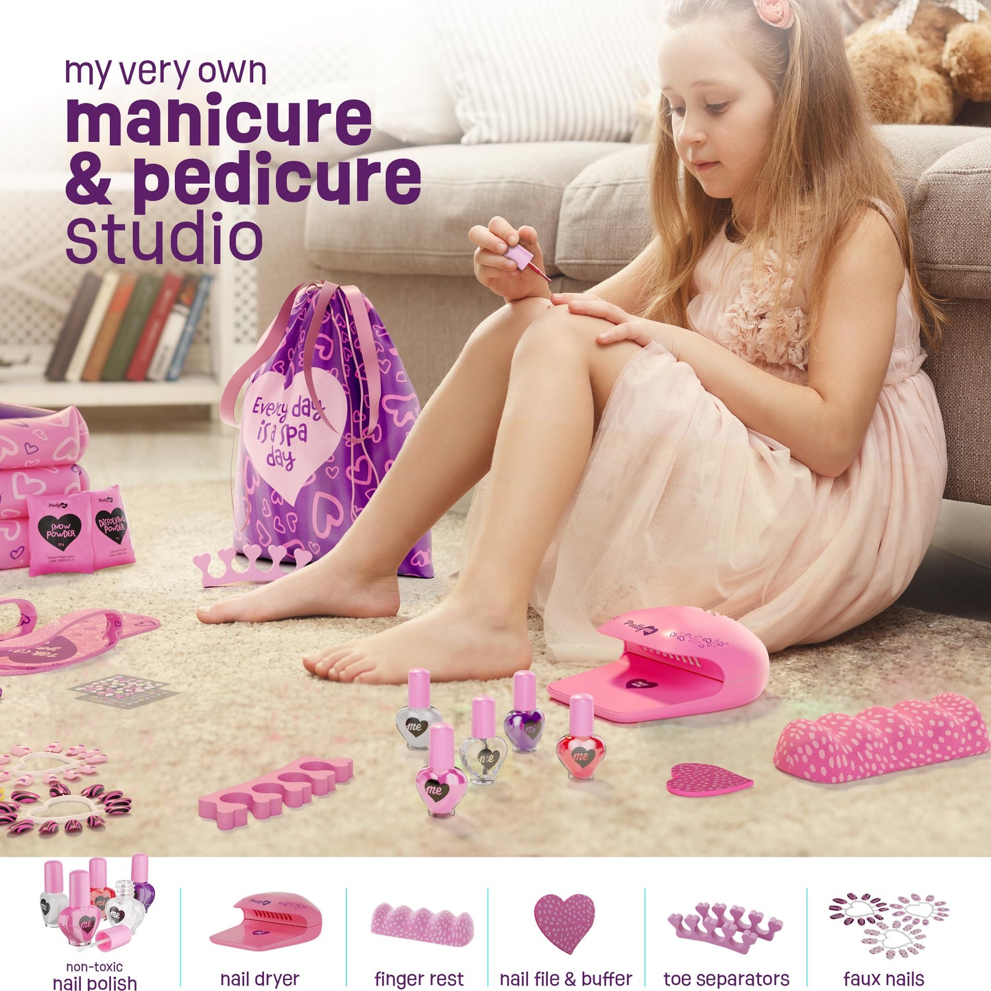 Pretty Me Spa Day Kit for Girls - Kids Manicure Pedicure Gift Set for Ages 5 to 10 - Girl Gifts - Kid Foot and Nail Kits - 6 Years Old Birthday Ideas - Children Toys Age 6-8 5-7