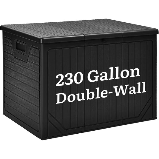 YITAHOME XXL 230 Gallon Extra Large Outdoor Deck Box, Lockable Resin Double-Wall Storage Box and Waterproof Patio Furniture Bin for Garden Tools & Pool Accessories, Black