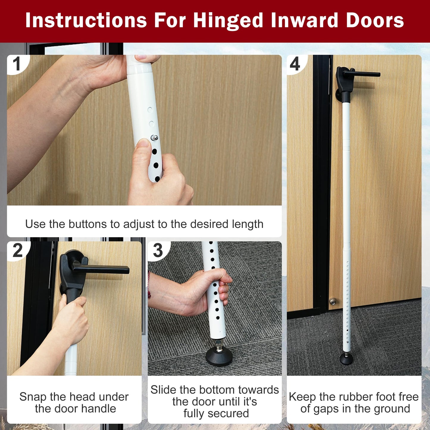 Sliding Door Security Bar, 3 Pack Adjustable Heavy Duty Sliding Door Lock Bar with Removable Y-Head, Non-Slip Base, Length Adjustment Pin for Home, Apartment, Travel (400 Lbs Capacity)