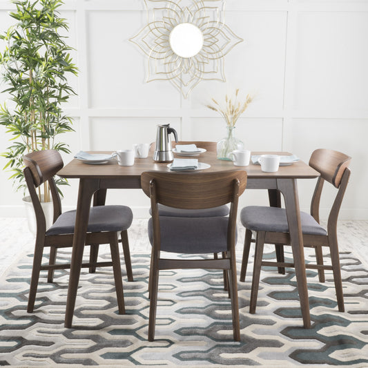 Christopher Knight Home Lucious 50" Rectangular Dining Set, 5-Pcs Set, Natural Walnut / Dark Grey