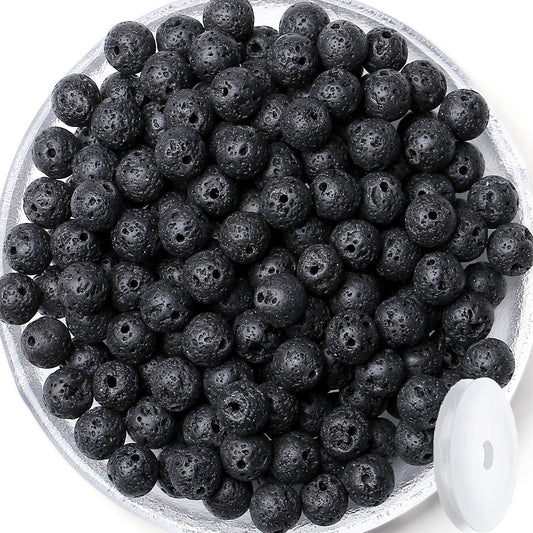 QINJIEJIE 100PCS Black Volcanic Lava Beads 8mm Natural Stone Beads Round Loose Gemstone Bead for Bracelet Beading Crystal Jewelry Making DIY Necklace Earrings 0.32"