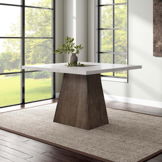 Furniture of America Rafferty Modern Solid Wood 54-inch Square Counter Height Dining Table with Genuine White Marble Tabletop and Tapered Pedestal Base, for Home Kitchen, Living Room, Dark Walnut