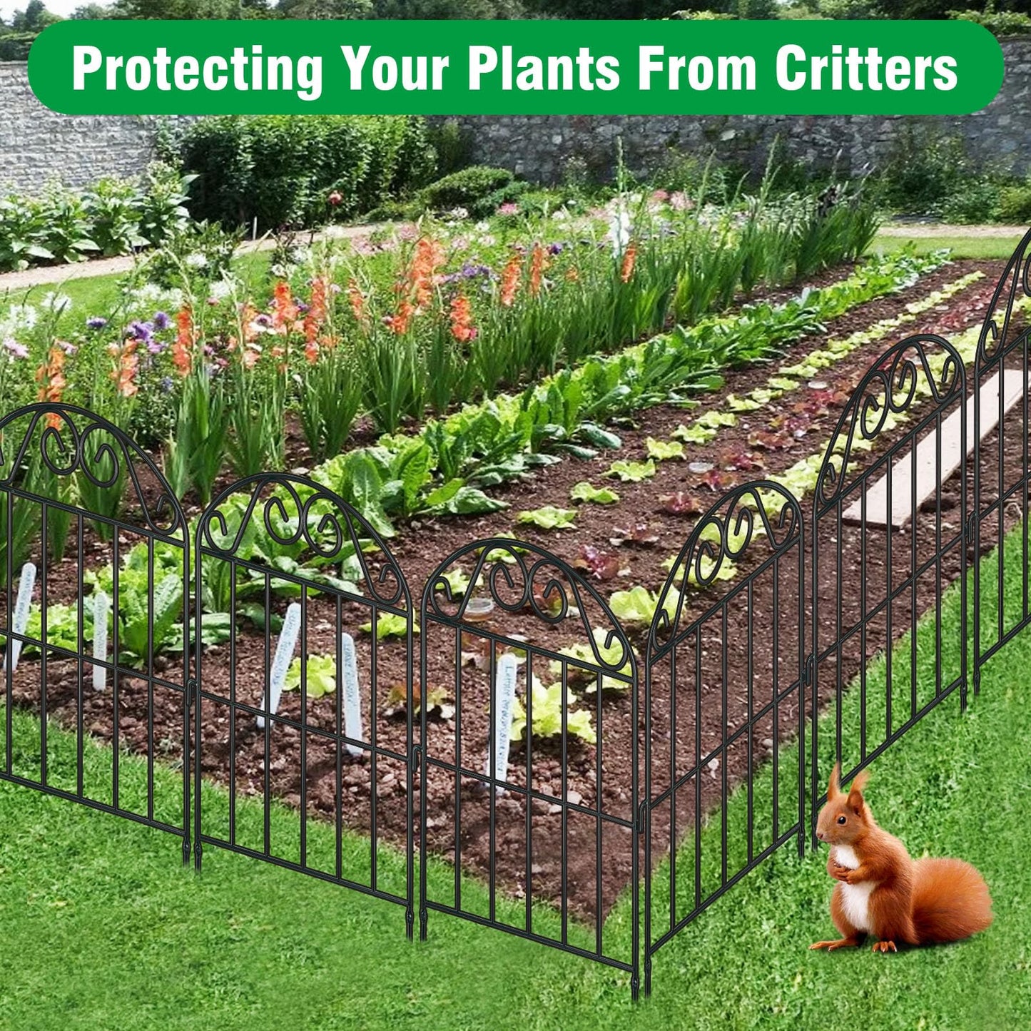 ADAVIN 24 Panels Collapsible Garden Fence Animal Barrier,24 Ft(L) x 24 in(H) Black Rustproof Metal Wire Panel Border for Dogs Rabbits, Flower Edging for Landscape Patio Yard Outdoor Decor, Arched