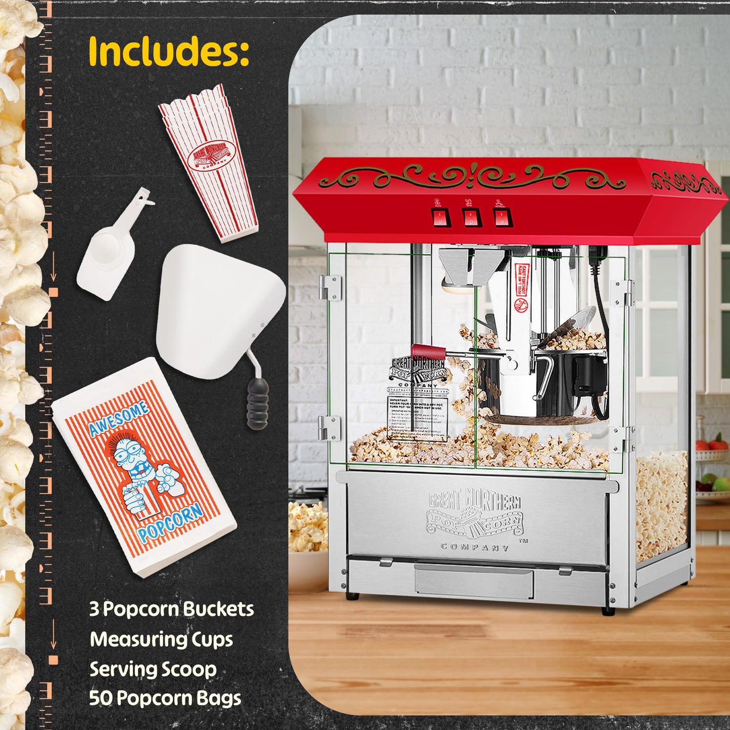 Great Northern Popcorn Company 5995 10 oz. Perfect Popper Popcorn Machine with Cart - Red (5995 GNP Red 10oz. Full)