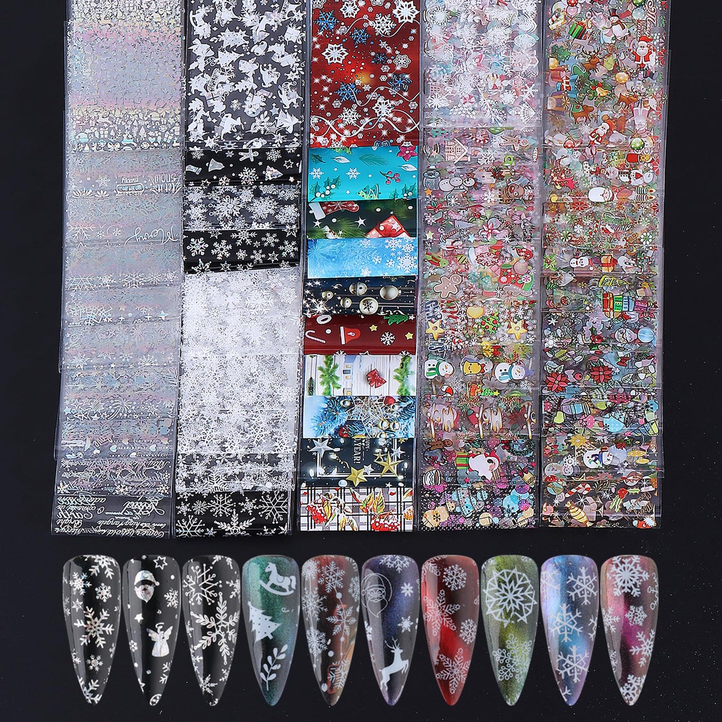 Christmas Nail Foil Transfer Nail Art 50 Sheets Winter Snowflake Stickers Xmas Tree Snowman Elk Star Nail Art Foil for Holiday Nails Art Design for Women Manicure Decoration DIY Supplies
