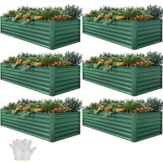 YITAHOME 6pcs 6x3x2 ft Galvanized Raised Garden Bed Kit, Large Metal Planter Box with Gloves & Support Rod, Outdoor Flower Bed for Plants Vegetables, Green