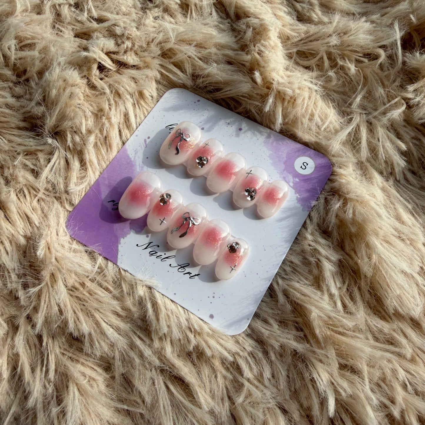 Handmade Wearing Armor Light Pink High end Style Atmosphere Bow Three dimensional Short Relief Nail Patch Small Size