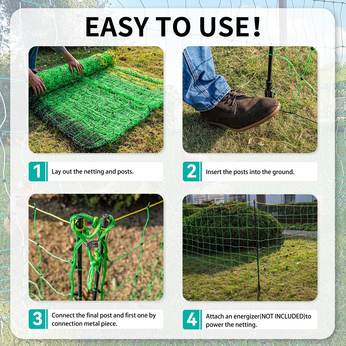 PPOLB Electric Fence Netting - 47.2" H x 164' L, Portable Movable Livestock Nets Mesh for Lambs, Dogs, Deer, Larger Animals Electric Fencing for Backyards, Homesteaders, Farms Ranches, and Gardens