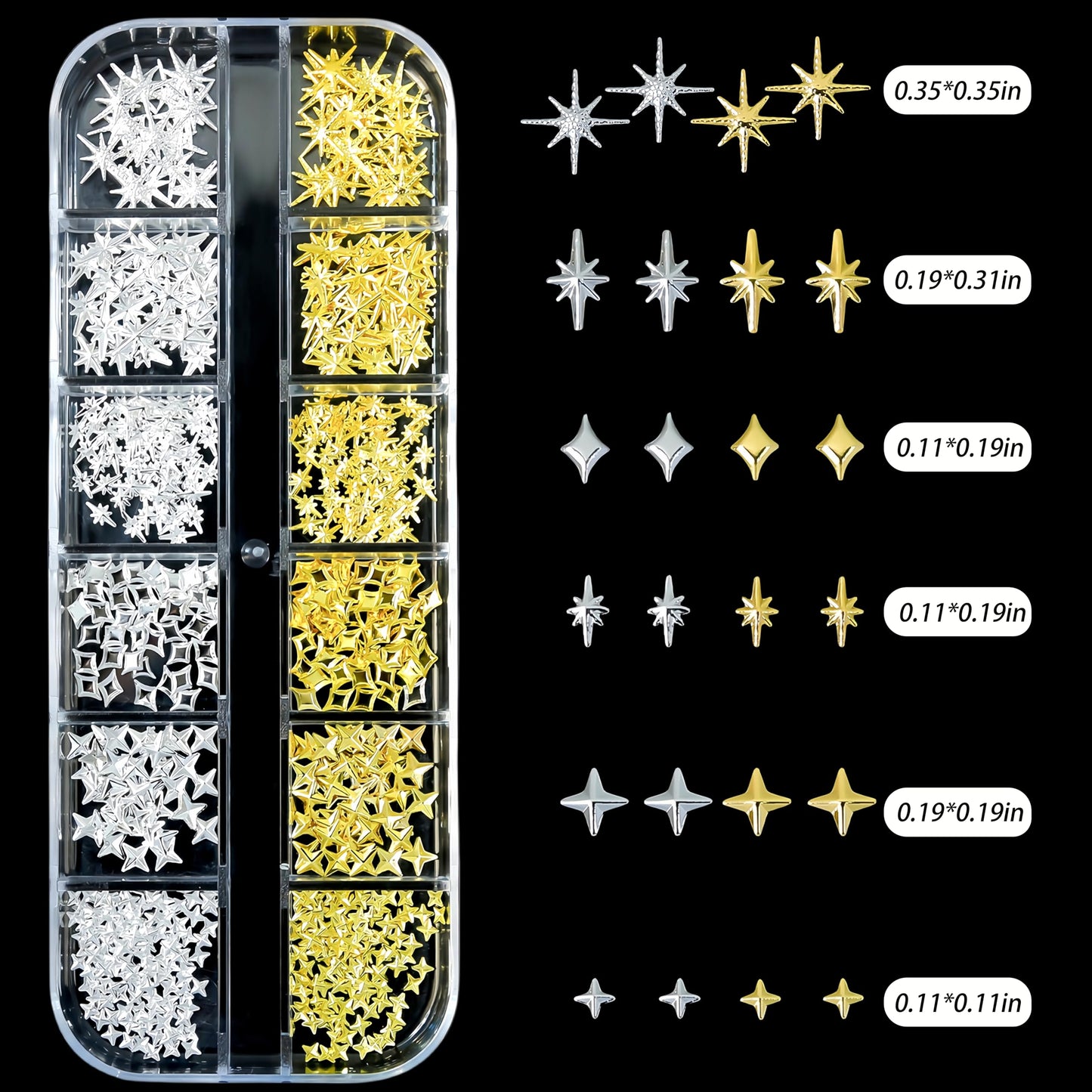 2Box Star Nail Charms for Nails Art 3D Gold Star Nail Charms Metallic Silver Studs Rhinestones Stars Nail Jewelry Decorations Small Round Caviar Beads Nail Supplies for Women Acrylic Manicure Salon