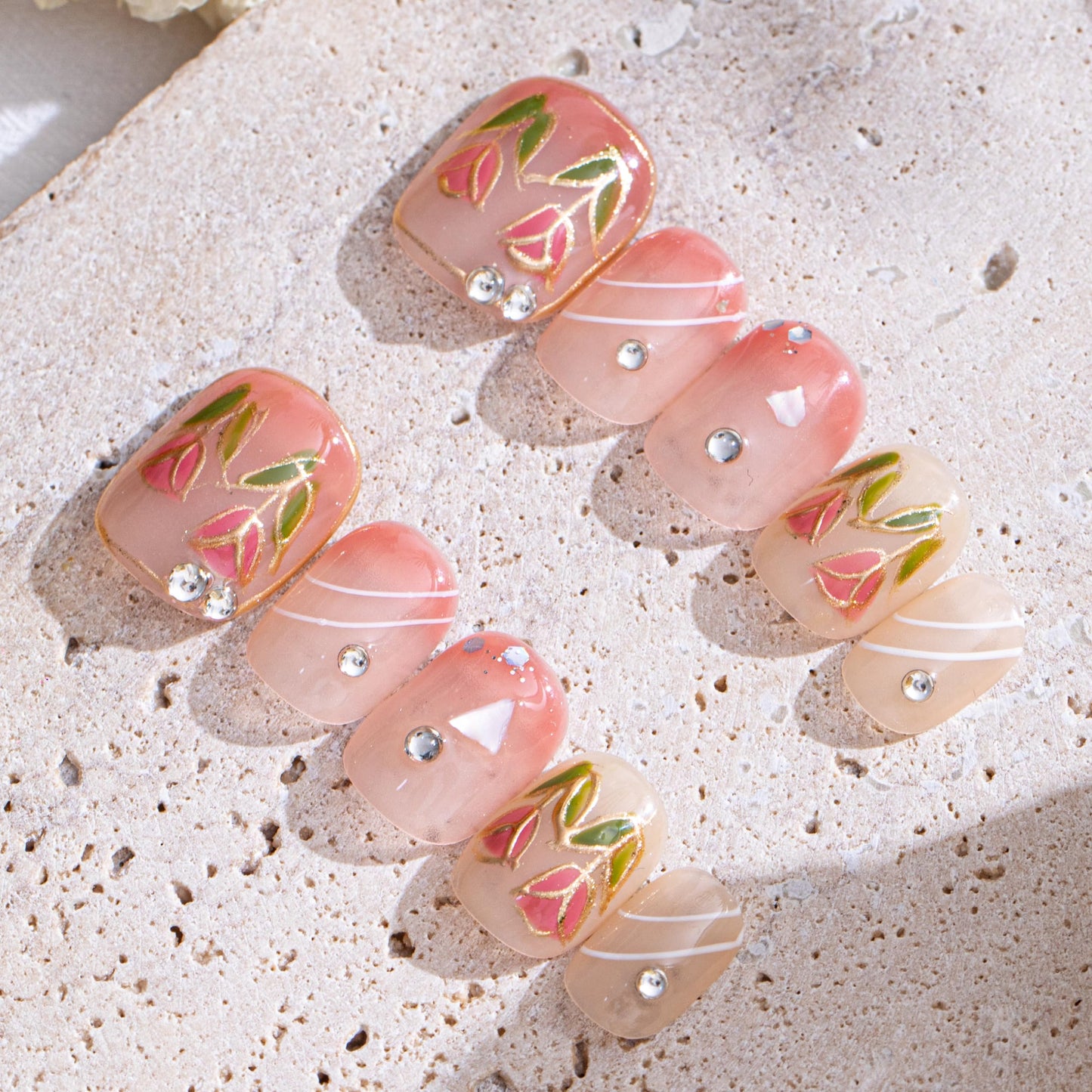 KIFOLLIV Handmade Glossy Pink Cute Press On Nails Short，Square Fake Nails with Strong Nail Glue and Nail Adhesive Tabs,10 Pcs French Beetles Press on Nails With Free Nail Polish Glue and Tool Kit(S)