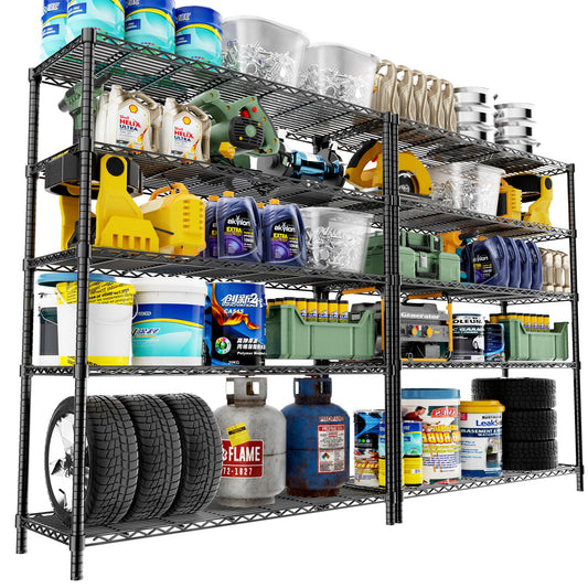 Storage Shelves Heavy Duty, 2 PCS 48" L x 20" W x 72" H Garage Wire Shelving Unit Loads 2000LBS, 5-Tier Adjustable Metal Industrial Utility Shelf Rack for Kitchen, Laundry Room, Warehouse, Basement