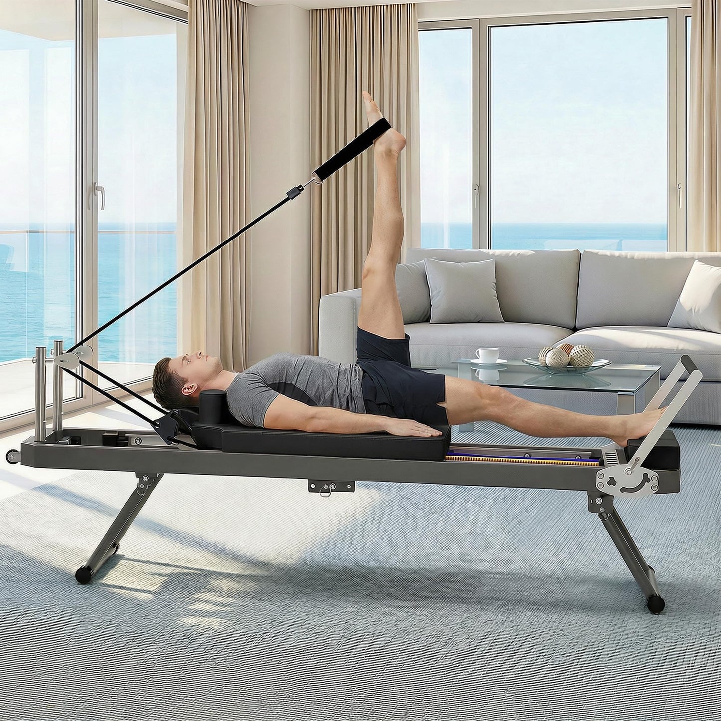 Casaphoria 87'' Professional Pilates Reformer, Foldable Pilates Machine for Home Studio, Includes Reformer Board and Springs, Max Capacity 395 lbs(Black)