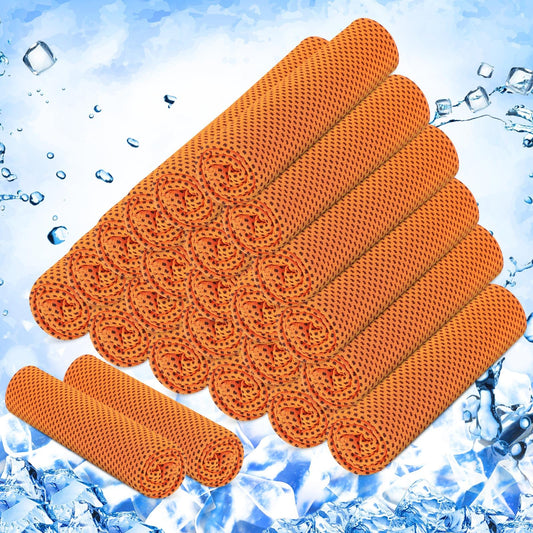 Hosuly 24 Pack Cooling Towels 40"x12" Ice Breathable Soft Chilly Sweat Rag Microfiber Workout Rags for Gym Cooling Towels for Neck and Face for Yoga Golf Sport Running(Orange)