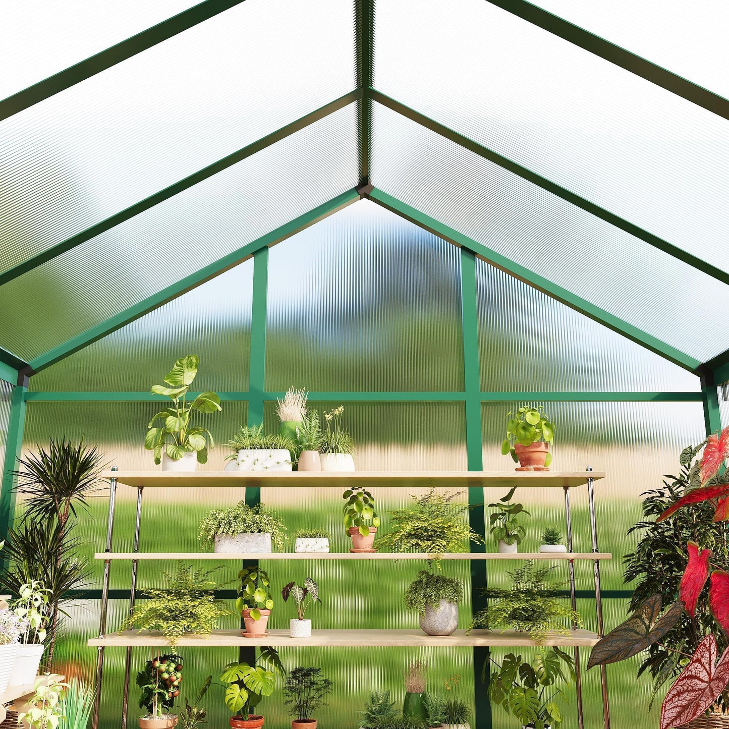 6X10 FT Greenhouse for Outdoors, Walk-in Greenhouse Kit with Aluminum Frame, Polycarbonate Panels, Adjustable Roof Vent, Sliding Door, Secure Lock for Outside Garden, Patio, Backyard